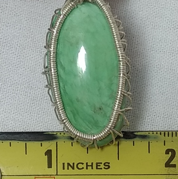 Oblong Oval Wire Wrapped Green Amazonite Pendant - Picture 3 of 8